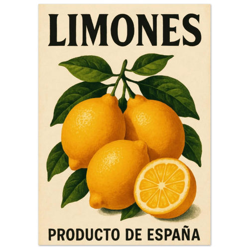 Vibrant 'Limones' Vintage Citrus Art Print Poster – Bring Mediterranean Zest Home