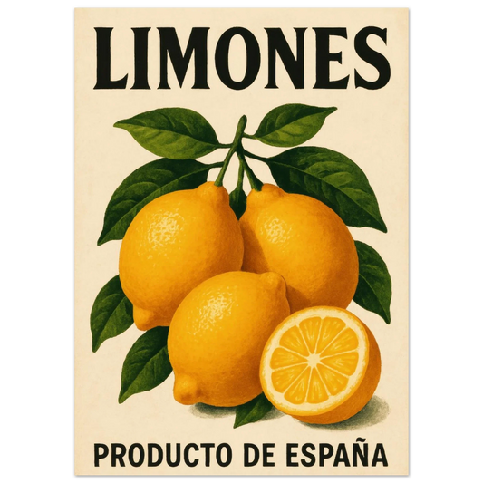 Vibrant 'Limones' Vintage Citrus Art Print Poster – Bring Mediterranean Zest Home