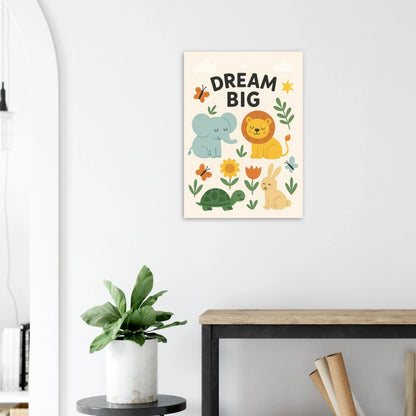 Dream Big Nursery Art Print - Whimsical Safari Animals & Uplifting Quote for Kids' Room Decor