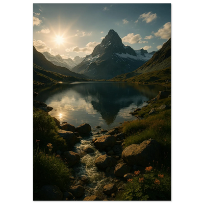 Alps Sunset Majesty: Serene Mountain Lake & Golden Light Poster in Various Sizes