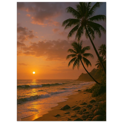 Golden Hour Tropical Sunset Poster - Vibrant Beach Art Print for Your Home
