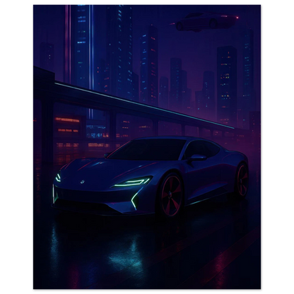 Framtidens Färd: Neo-Noir Stadsvy med Bil Art Print – Välj Din Perfekta Storlek