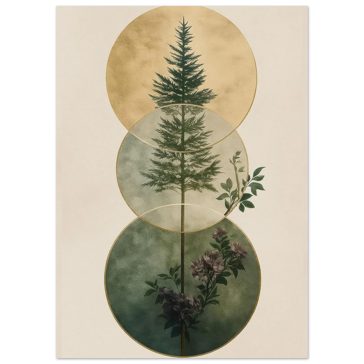 Zen Forest Harmony Abstract Art Poster – Nature-Inspired Green & Gold Modern Wall Decor in Multiple Sizes