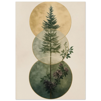 Zen Forest Harmony Abstract Art Poster – Nature-Inspired Green & Gold Modern Wall Decor in Multiple Sizes