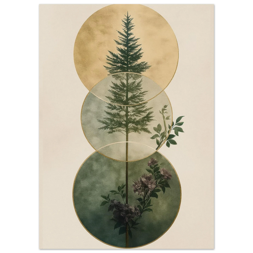 Zen Forest Harmony Abstract Art Poster – Nature-Inspired Green & Gold Modern Wall Decor in Multiple Sizes