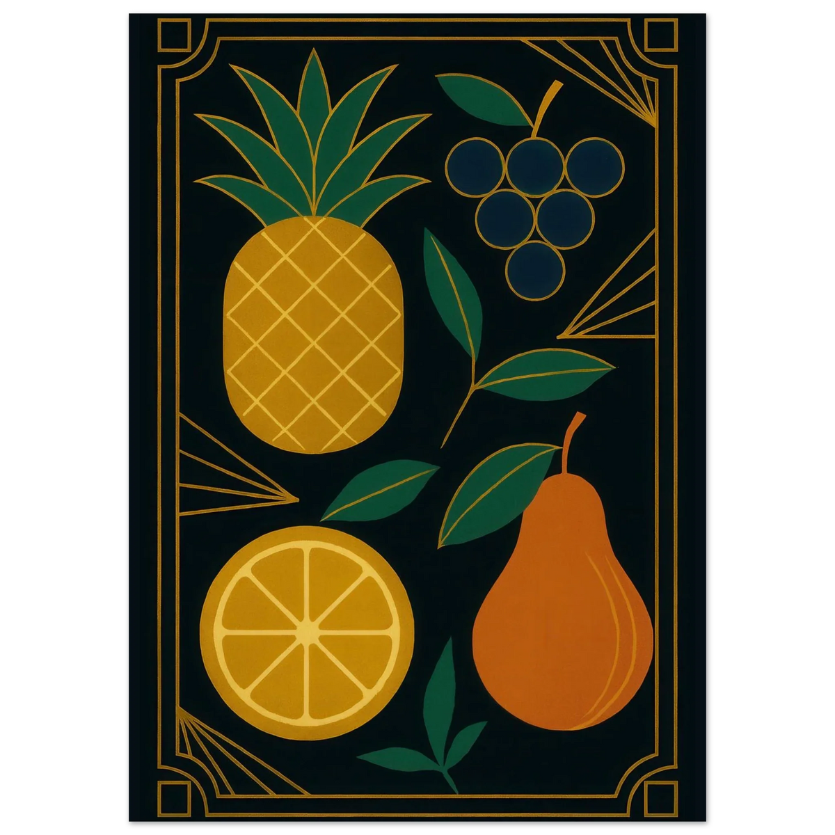 Frukter: Elegant Art Deco Frukt Poster – Lyxig Väggkonst med Gyllene Detaljer