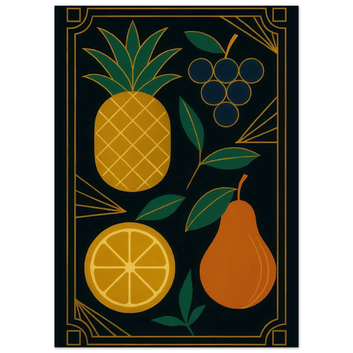 Frukter: Elegant Art Deco Frukt Poster – Lyxig Väggkonst med Gyllene Detaljer