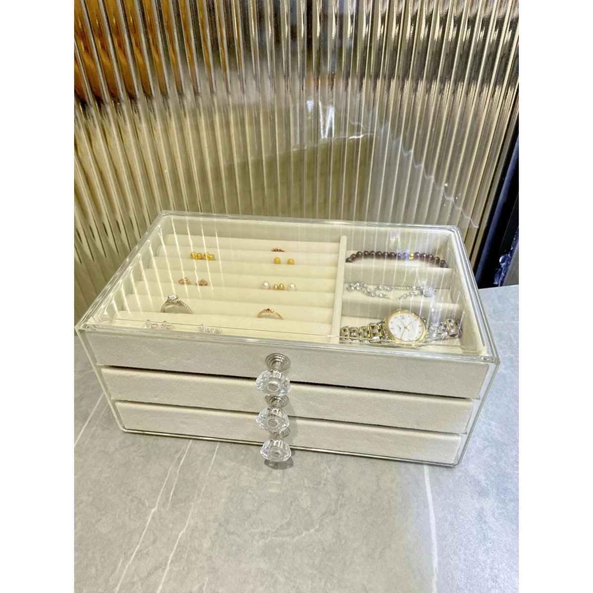 Three-Layer Velvet Jewelry Box