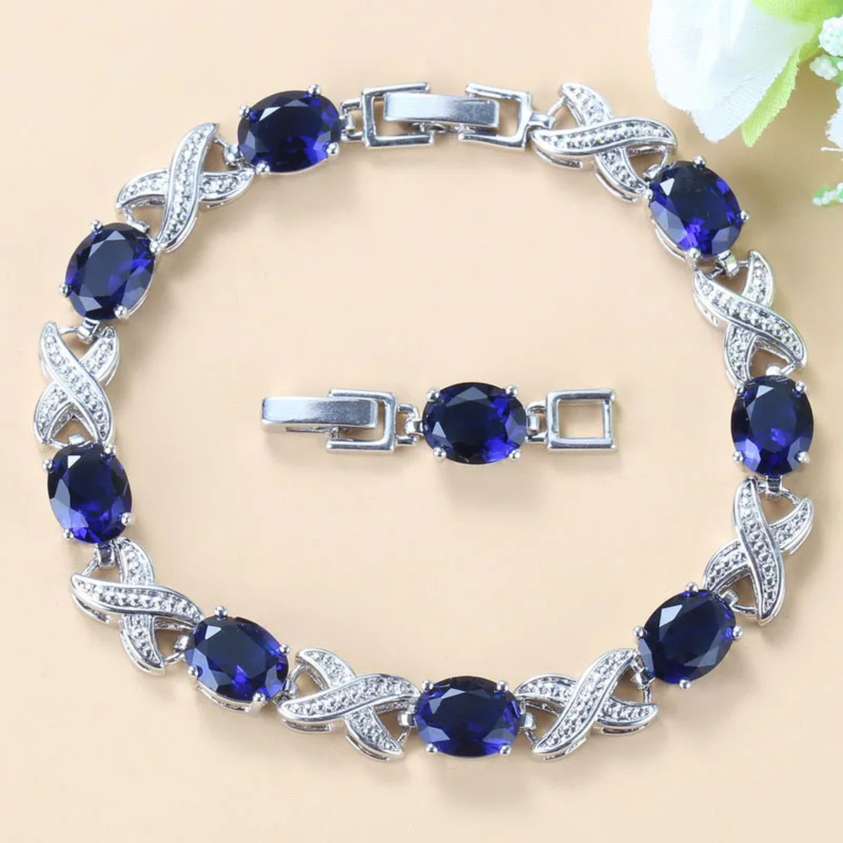 Blue Oval Crystal Bracelet