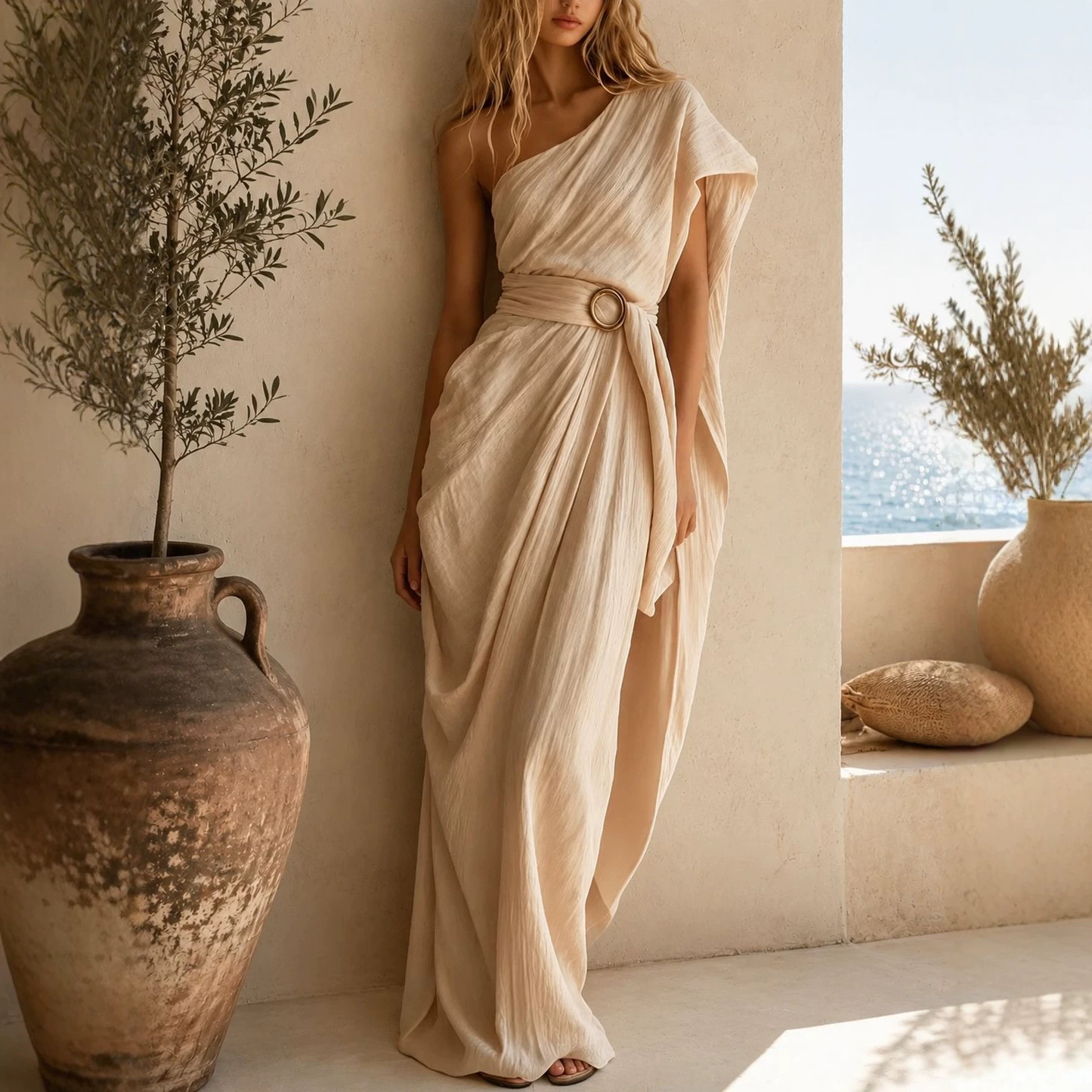 One-Shoulder Cotton Blend Dress