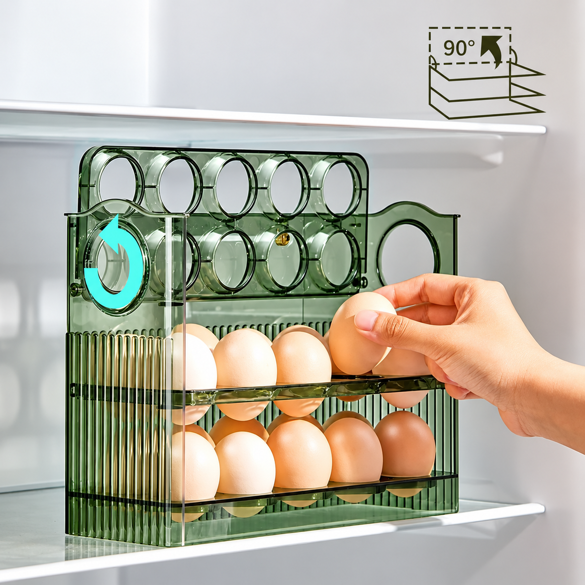 Pivoting 30-Egg Rack with Date Slider
