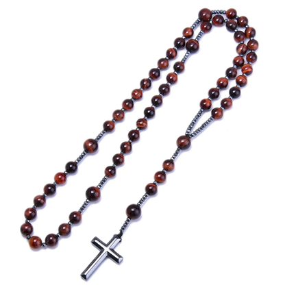 Stone Bead Cross Necklace