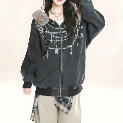 Plush-Collar Hooded Jacket