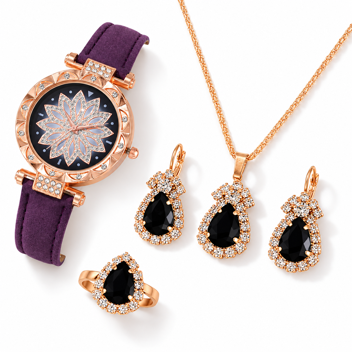 Floral Watch and Jewelry Set