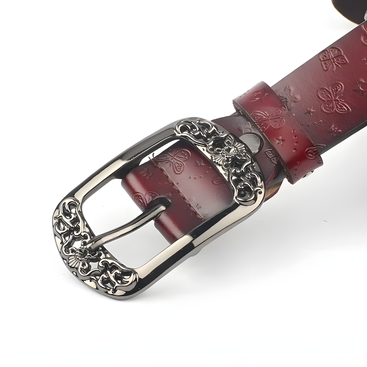 Embossed Butterfly Leather Belt