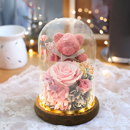 Rose Bear Glass Dome