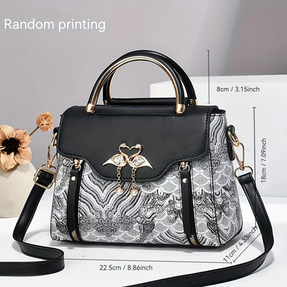 Bird-Charm Printed Shoulder Bag