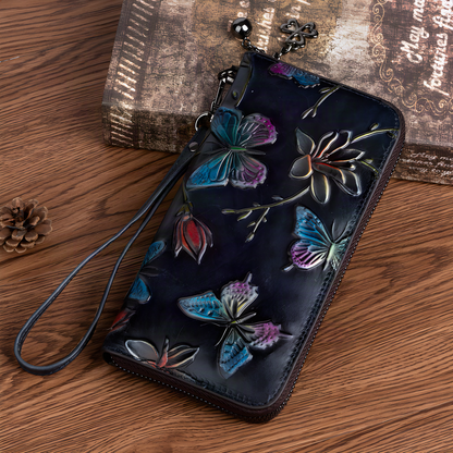 Embossed Butterfly Leather Wallet