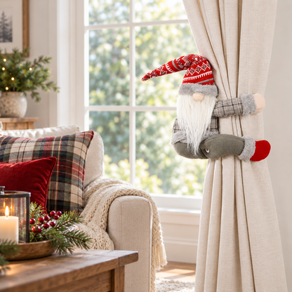 Red-Hat Christmas Gnome Curtain Tieback
