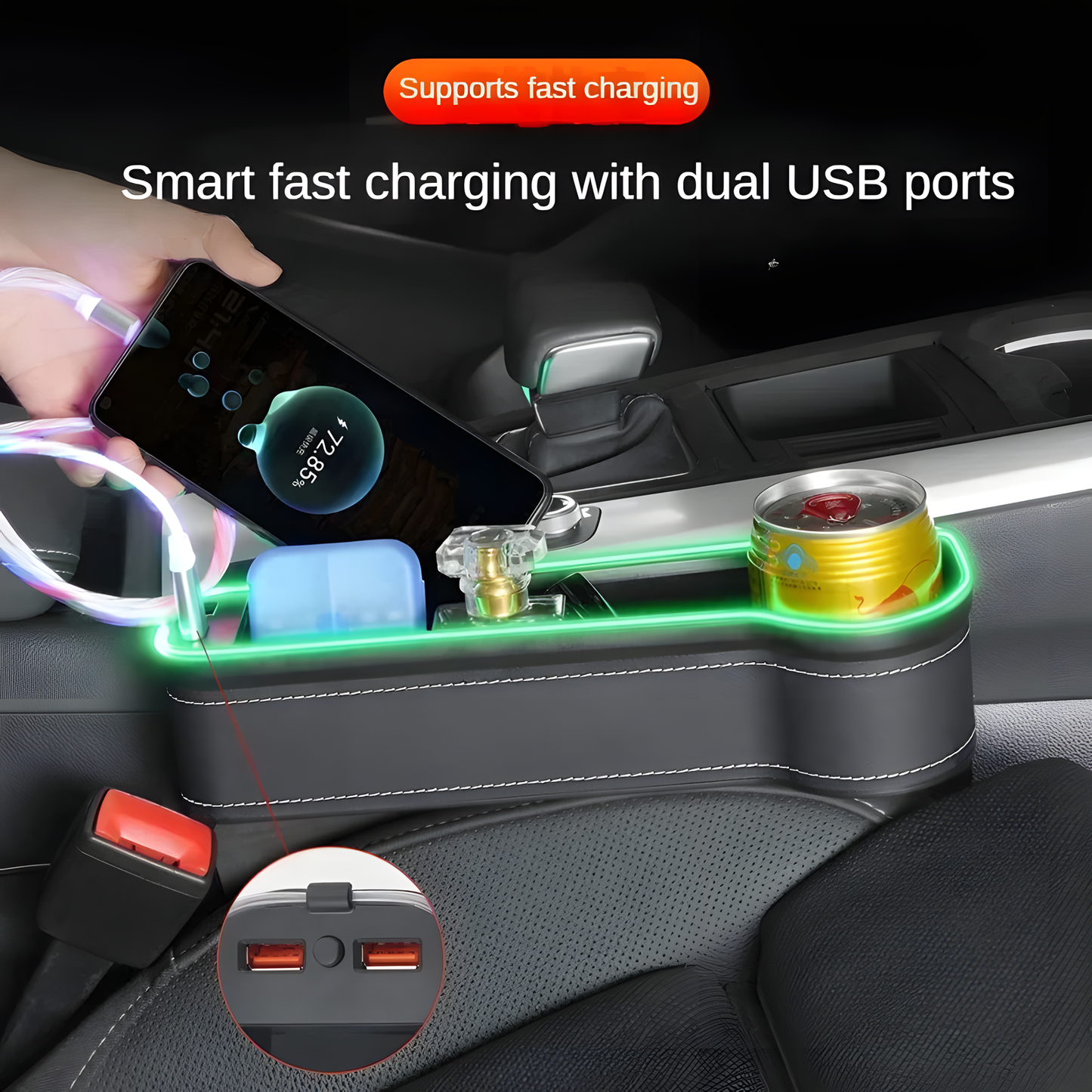 Car Seat Gap Organizer with USB Light