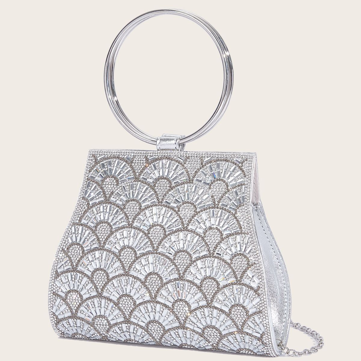 Rhinestone Ring-Handle Evening Bag