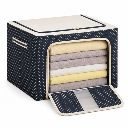Steel-Frame Dotted Fabric Storage Box