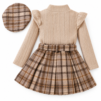 Girls Knit Top and Plaid Skirt Set