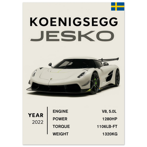 Koenigsegg Jesko Art Print – Svensk Bil Design Affisch för Motorsport Entusiaster