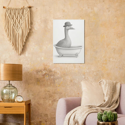 Humorous Bowler Hat Duck in Bathtub Art Print – Whimsical, Unique Home Decor
