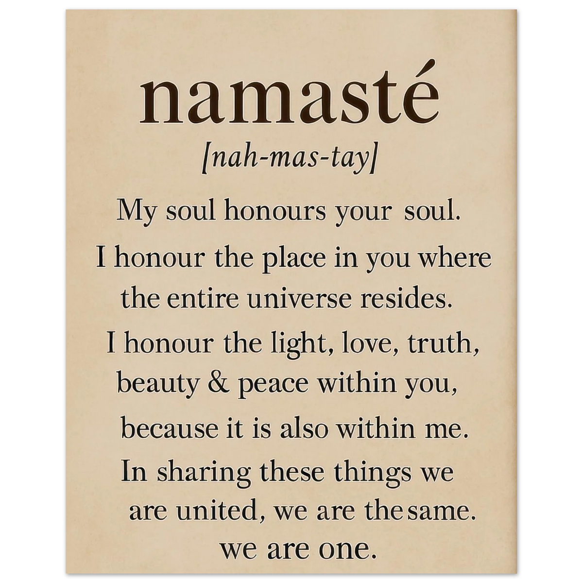 "Namaste" Inspirerande Väggkonst Tryck, Beige & Svart Typografi Konsttryck i Flera Storlekar