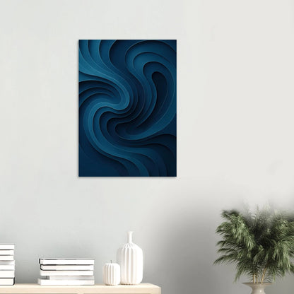 Deep Ocean Swirl Abstract Poster Print: Minimalist Curves in Indigo & Teal – Elevate Your Space with Modern Art