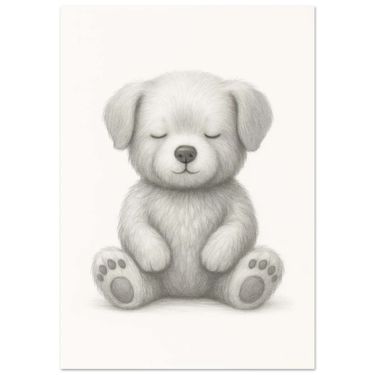Sleepy Puppy Pencil Sketch Art Print - A Calming & Adorable Nursery Decor Poster