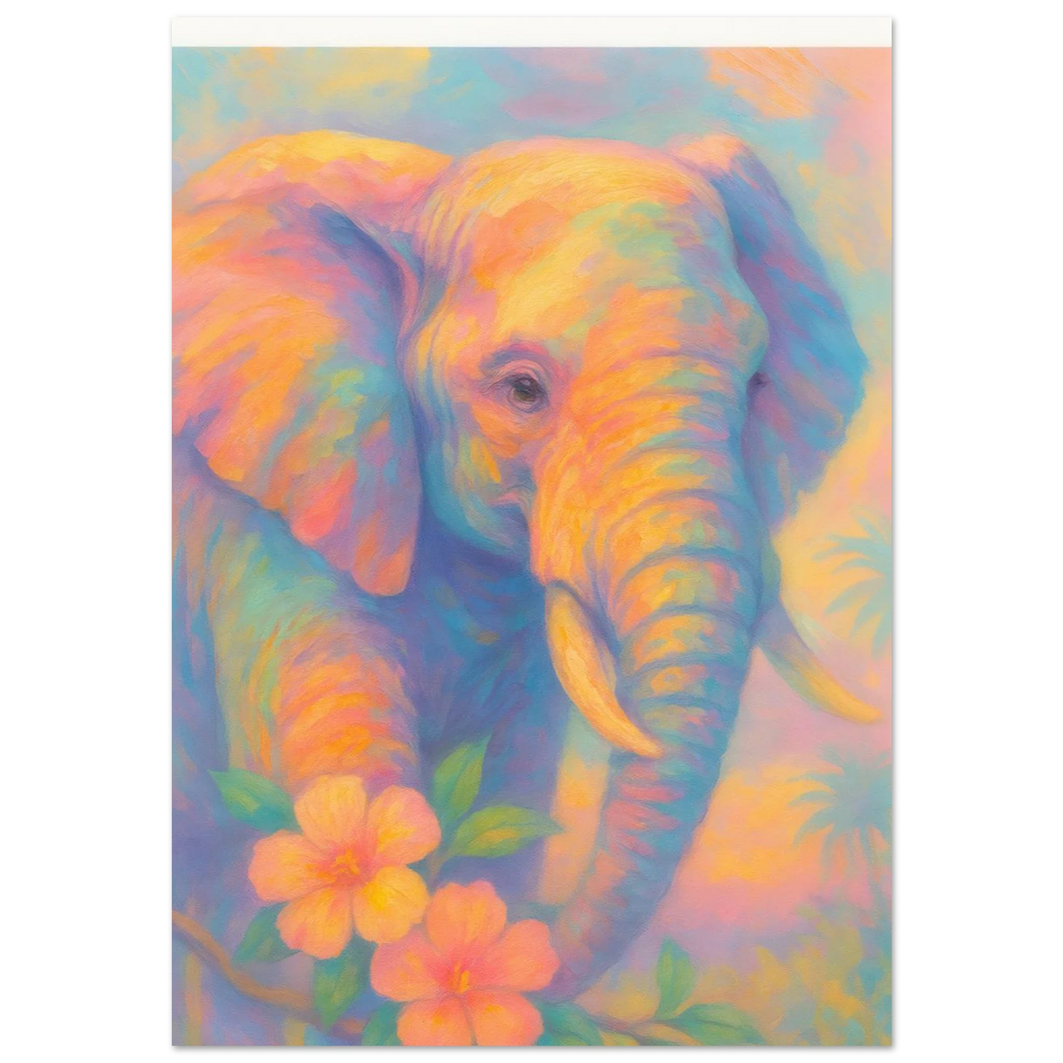 Pastell Safari Elefant Poster – Mjuk Konst i Regnbågens Färger, Välj Din Storlek