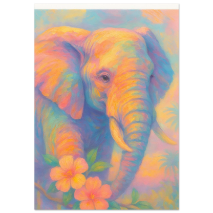 Pastell Safari Elefant Poster – Mjuk Konst i Regnbågens Färger, Välj Din Storlek