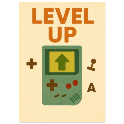 Level Up Retro Gaming Poster – Nostalgic Art Print for Gamers
