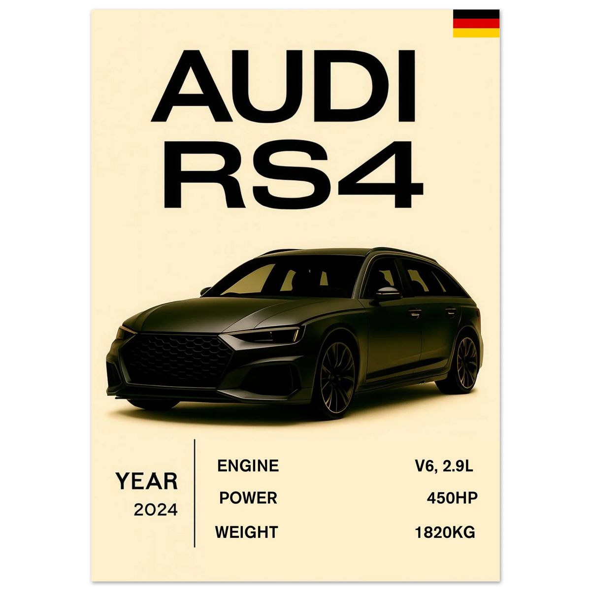 Audi RS4 Sportig Design Affisch – Premium Konsttryck med Halvblank Finish för Bilentusiaster