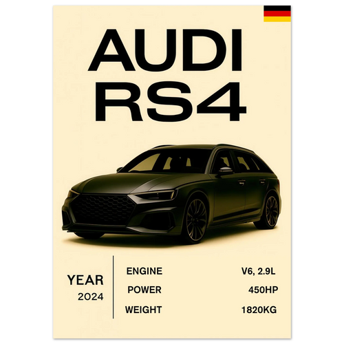 Audi RS4 Sportig Design Affisch – Premium Konsttryck med Halvblank Finish för Bilentusiaster