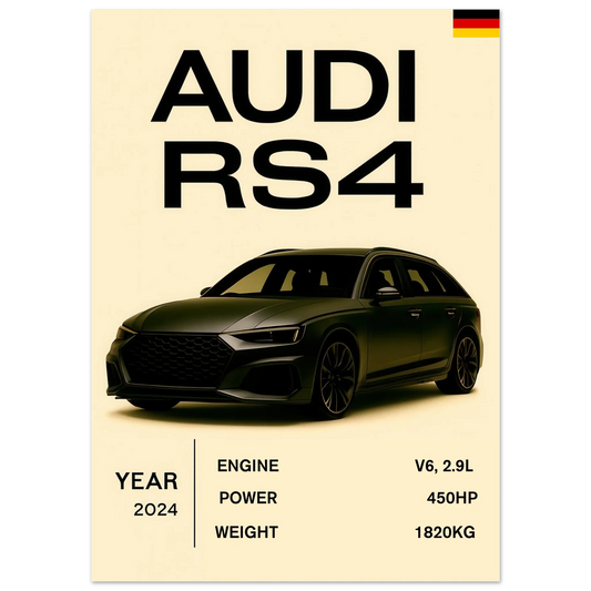 Audi RS4 Sportig Design Affisch – Premium Konsttryck med Halvblank Finish för Bilentusiaster