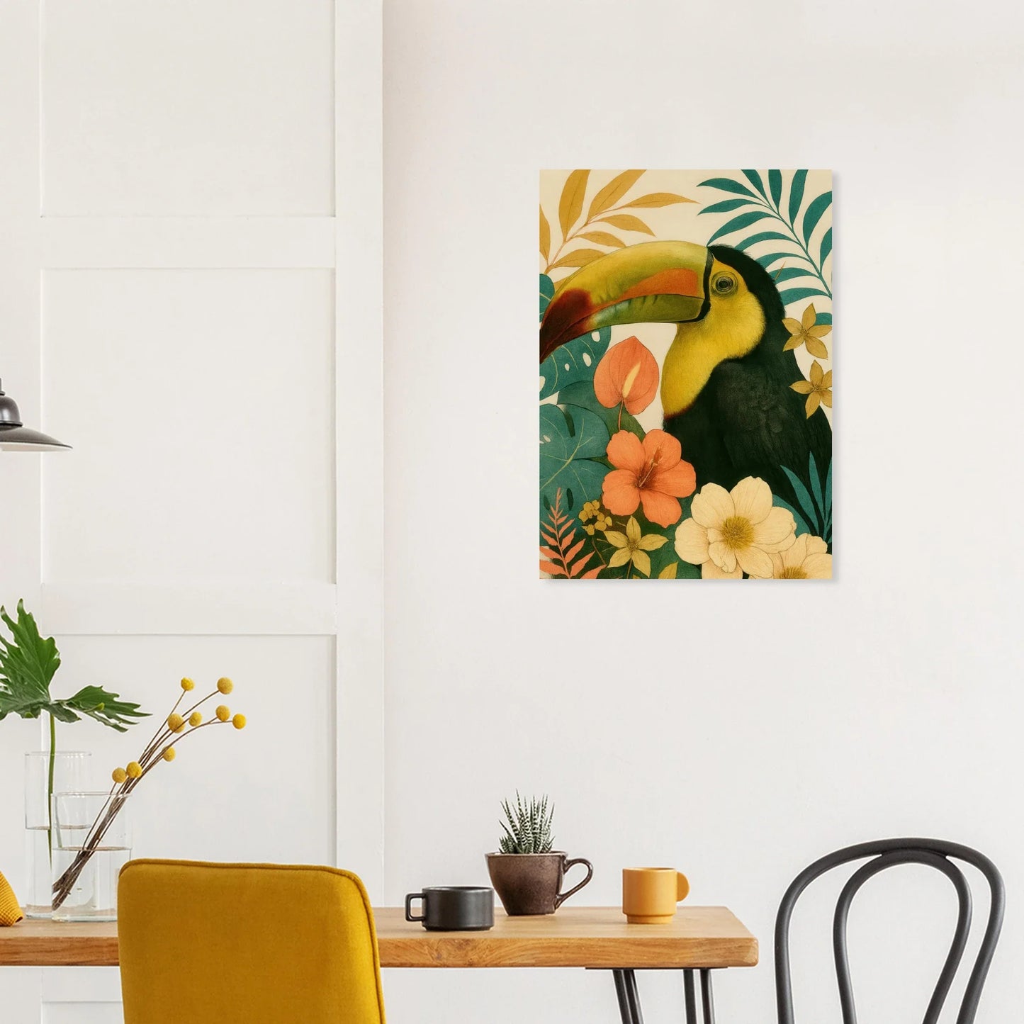 Tropisk Toucan Konsttryck - Djärva Djur & Blommor i Varma Toner