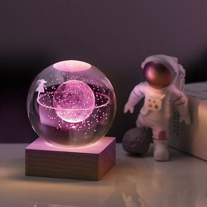 3D Galax Nattlampa – Kristallkula med LED-Solsystem & Mysigt Skimmer