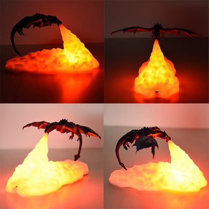 3D-nattlampa med eldsputande drake