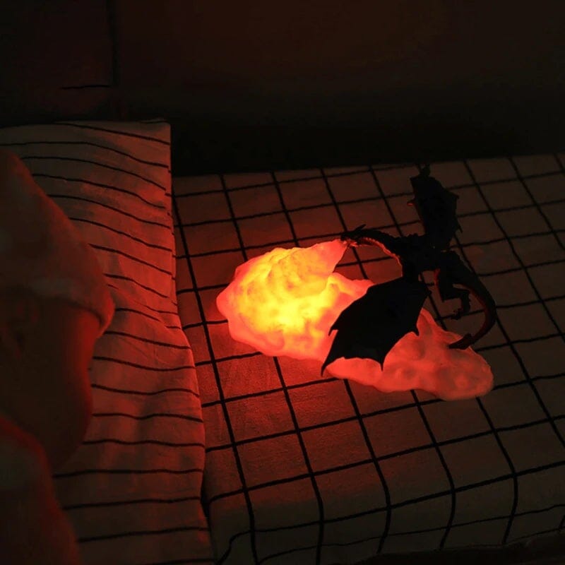 3D-nattlampa med eldsputande drake