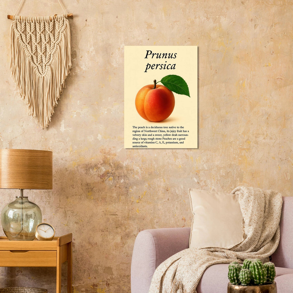 Frukter: Fresh Peach Botanical Art Print – Vibrant & Velvety 'Prunus persica' Poster in Your Choice of Sizes