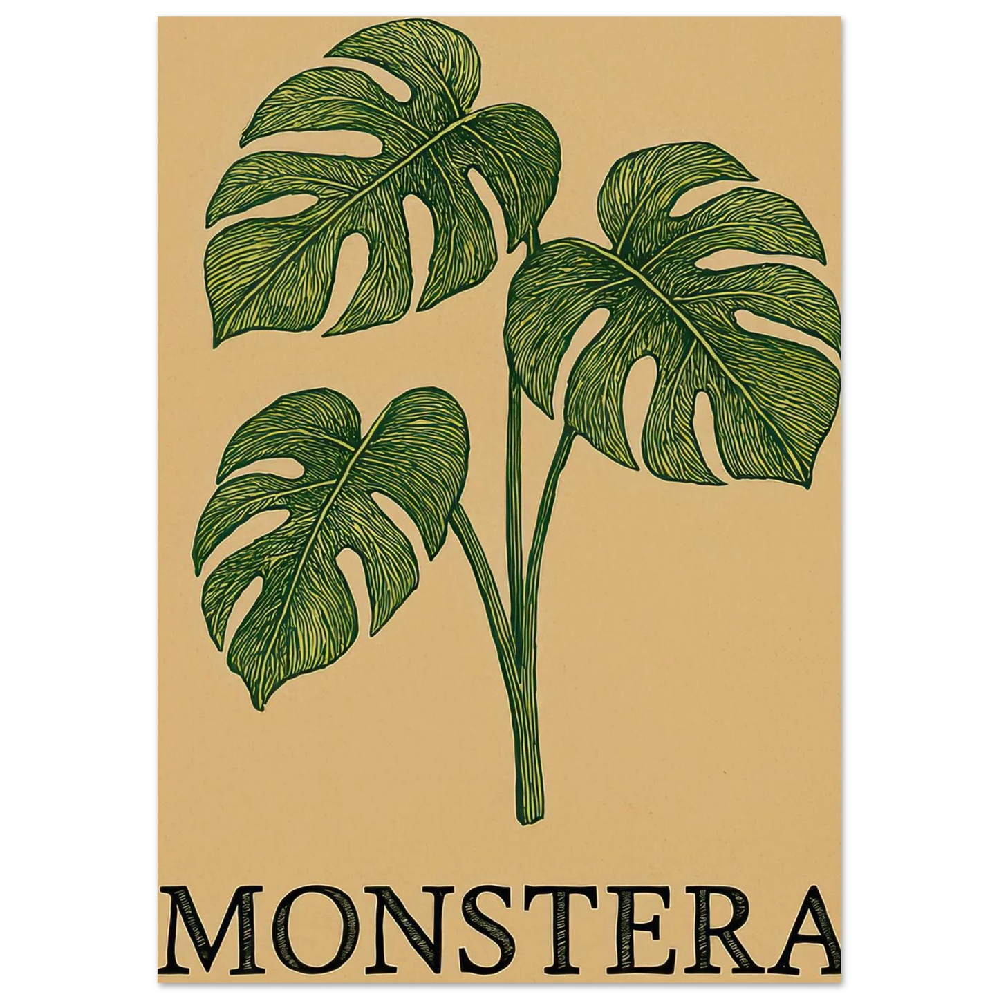 Frukter – Tropical Monstera Art Print i jordnära toner och livfulla gröna nyanser