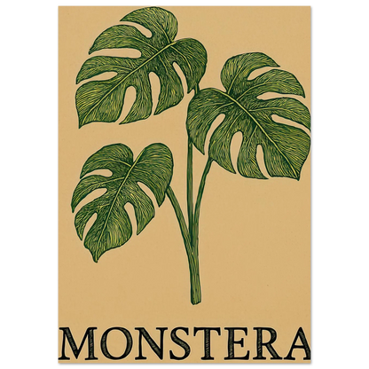 Frukter – Tropical Monstera Art Print i jordnära toner och livfulla gröna nyanser