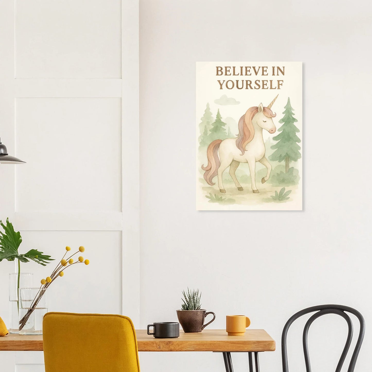 Magical Unicorn 'Believe in Yourself' Art Print – Whimsical Nursery & Kids Room Decor