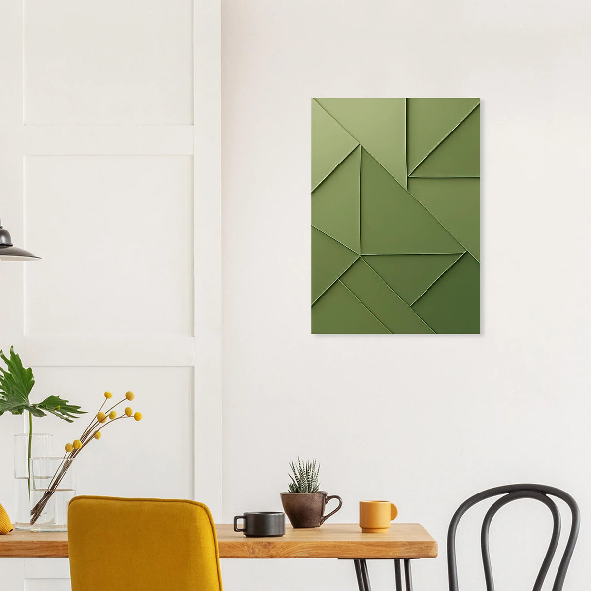 Abstrakt Minimalist Konsttryck i Gröna Nyanser – Modern Geometrisk Väggkonst