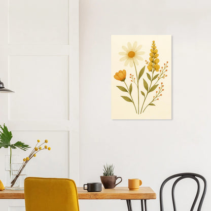 Vibrant Watercolor Wildflowers Print – Daisy, Berries & Botanical Art in Warm Hues