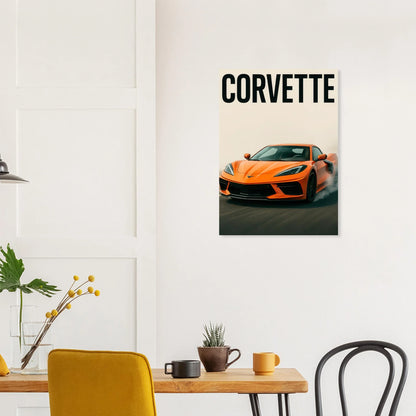 Corvette Stingray Sportbil Affisch: Ikonisk Orange Racing Konsttryck i Premiumkvalitet