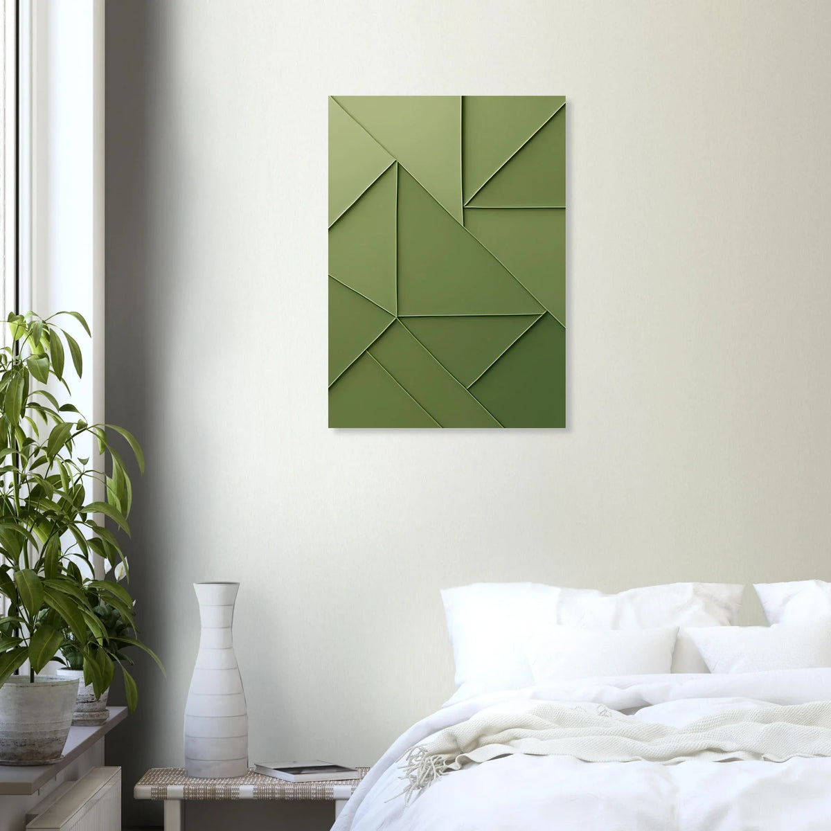 Abstrakt Minimalist Konsttryck i Gröna Nyanser – Modern Geometrisk Väggkonst